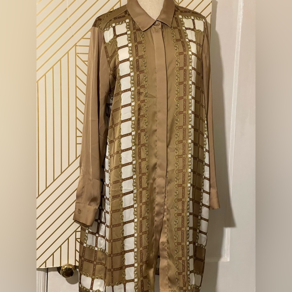 Michael Kors Tan Horse Bridle Chain Print Shirt Dress